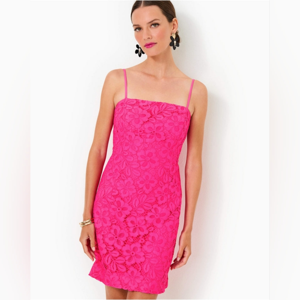 Vibrant Pink Floral Lace Dress